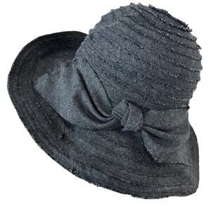 Grace Women's Gray Ribbon Bow 4" Brim Hat Wool Wired Brim Adjustable Packable